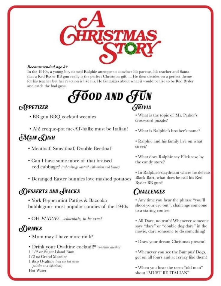 a christmas story food and fun menu