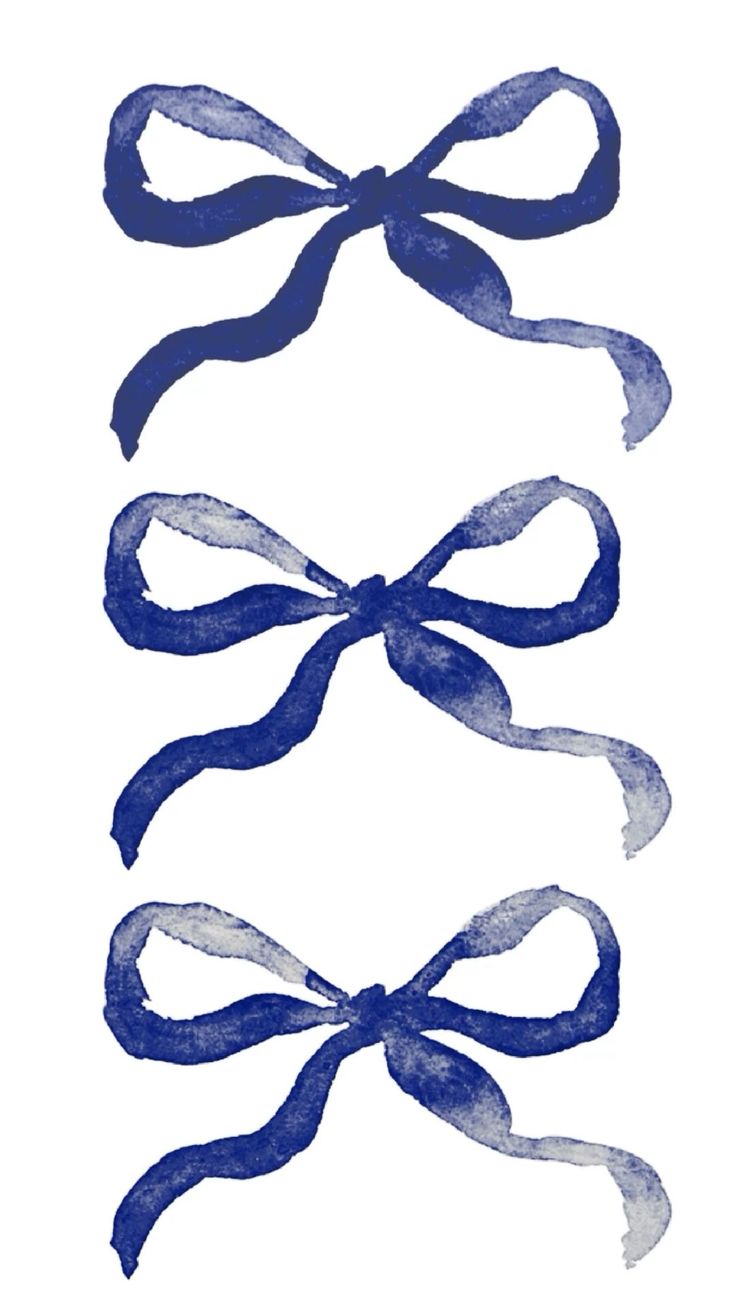 three blue ribbons tied together on a white background