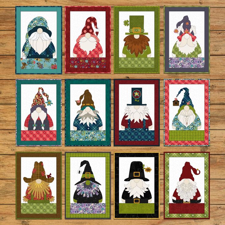 the gnomes quilt pattern is displayed on a wooden surface