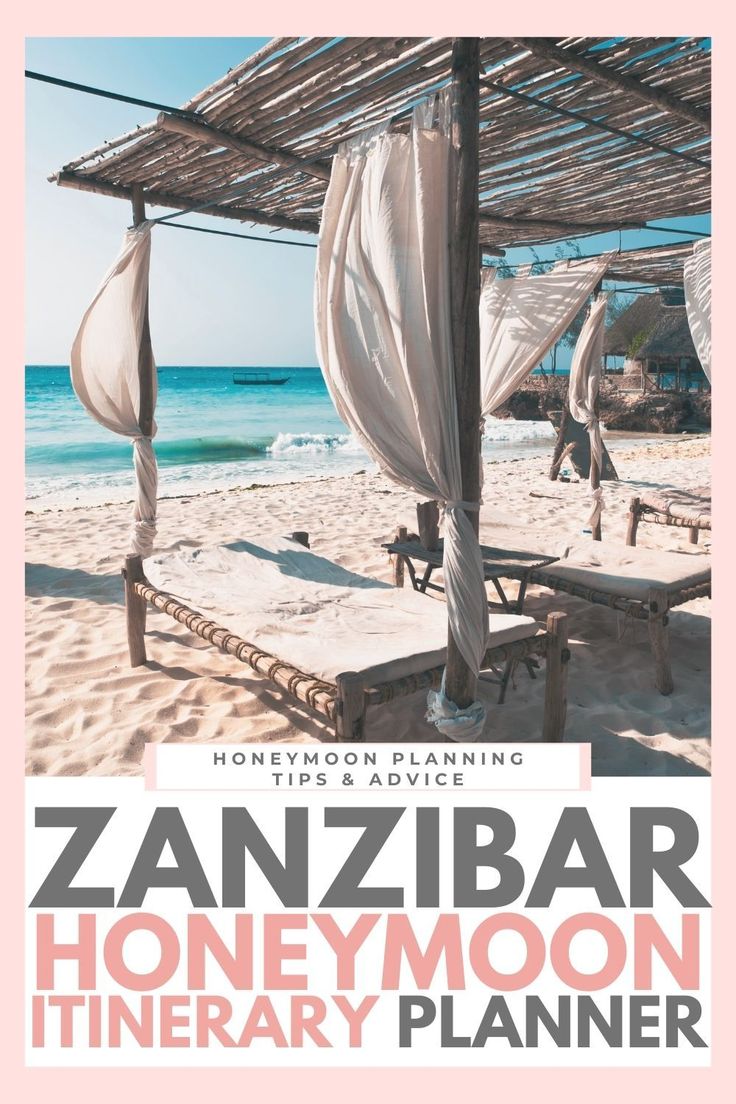 an advertisement for a honeymoon planner on the beach with lounge chairs and umbrellas in the sand