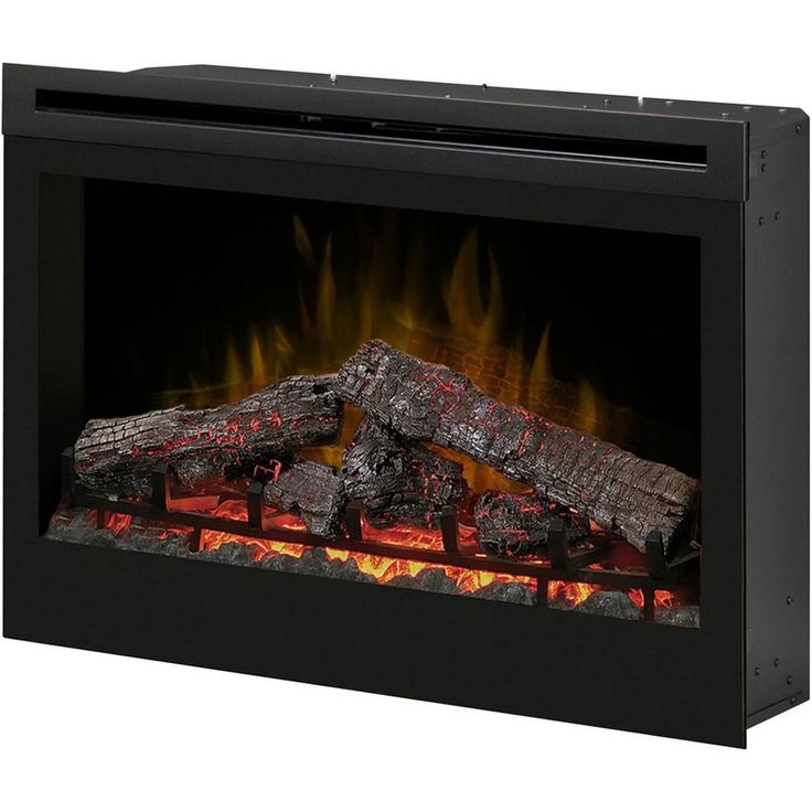 an electric fireplace with logs and flames