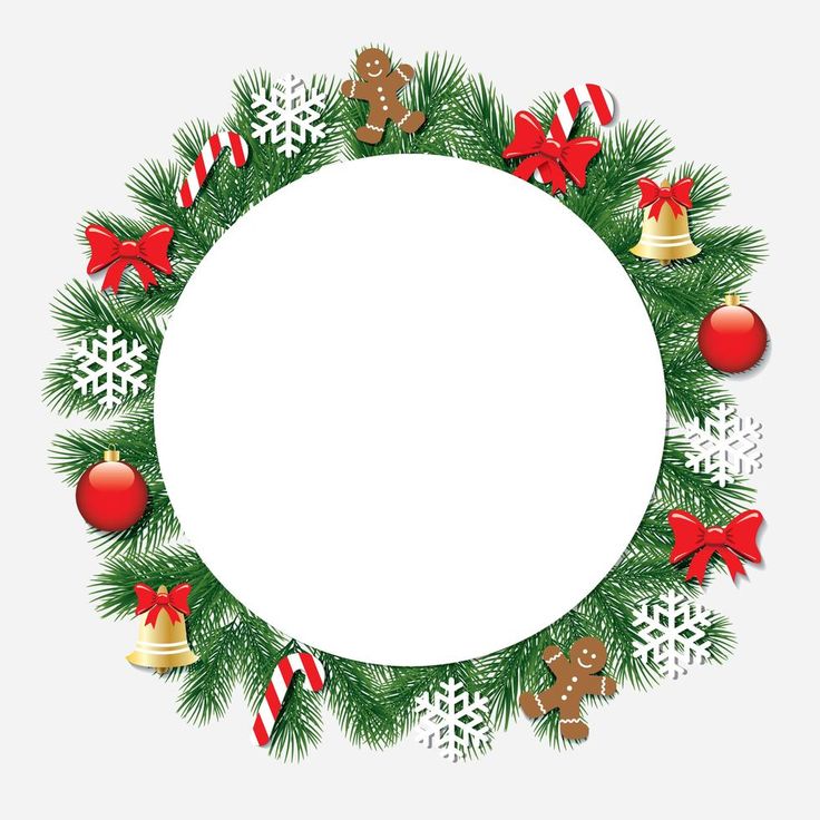 a christmas wreath with ornaments and bells around it, on a white background stock photo