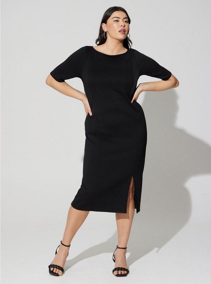 Midi Studio Cupro Bodycon DressMidi Studio Cupro Bodycon Dress, DEEP BLACK Knit Skater Dress, Boat Neck Dress, Rayon Dress, Tea Length Dresses, Sweater Dress Women, Black Midi, Torrid Dresses, Black Bodycon Dress, Trendy Plus Size