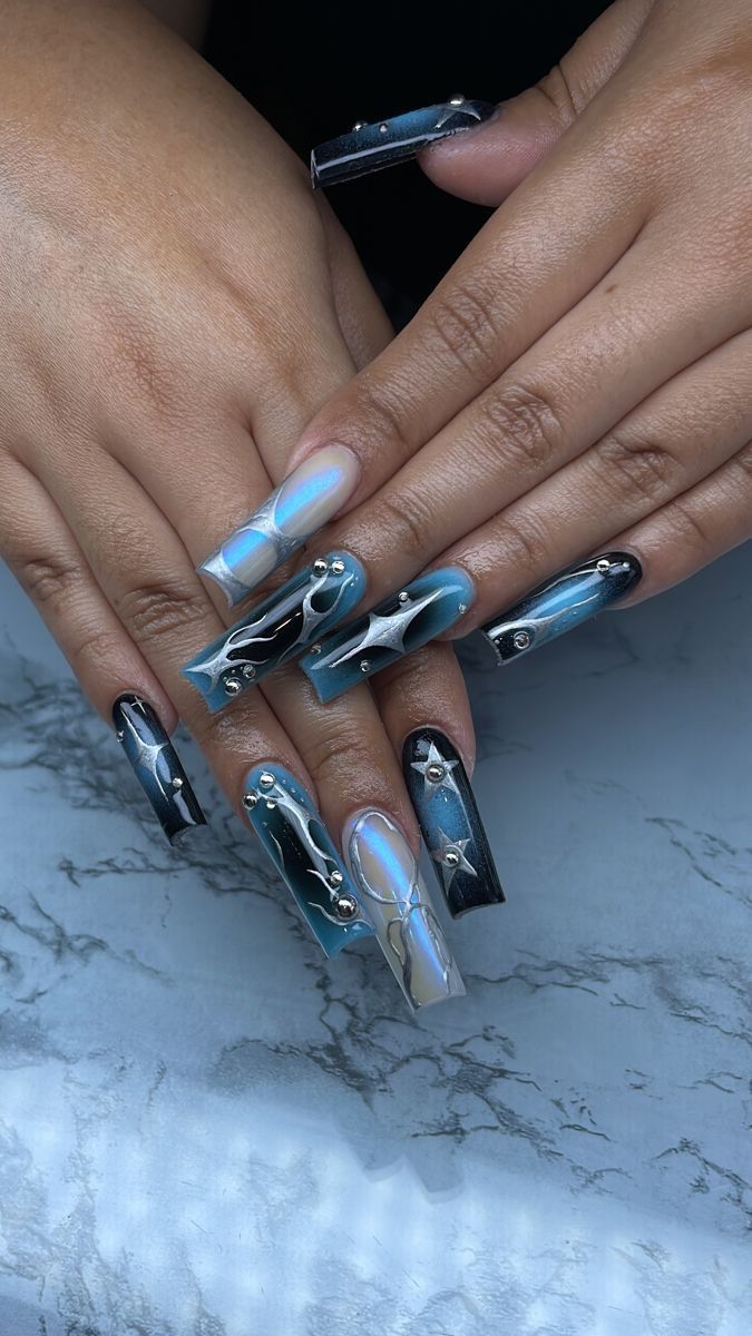 Punk Nails, Airbrush Nails, Edgy Nails, Grunge Nails, Her Nails, Dope Nail Designs, Exotic Nails, Unique Acrylic Nails, Bling Acrylic Nails