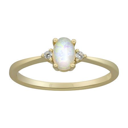 With this silver treasures 14K gold over Silver Open cocktail ring in your jewelry collection, you are adding sophistication. This ring is crafted in 14K gold over silver and features a simulated opal stone along with Cubic Zirconia stones. With the delicate and sparkling design, this ring can be worn with any wardrobe choices. Wipe ring clean with a soft cloth.Ring Style: Delicate RingsFeatures: Nickel FreeShape: OvalStone Cut: OvalStone Millimeter Measurement: 4 Mm Width, 6 Mm LengthMetal Colo Oval Gemstone Gold Stackable Rings, Oval White Gold Stackable Rings 14k, Gold Oval Cabochon Diamond Ring, Oval Gold Opal Ring In 14k Gold, Yellow Gold Oval Opal Promise Ring, Oval Stackable 14k Yellow Gold Rings, Oval Opal Ring In 14k White Gold, 14k White Gold Opal Oval Ring, 14k White Gold Opal Ring Oval Shaped