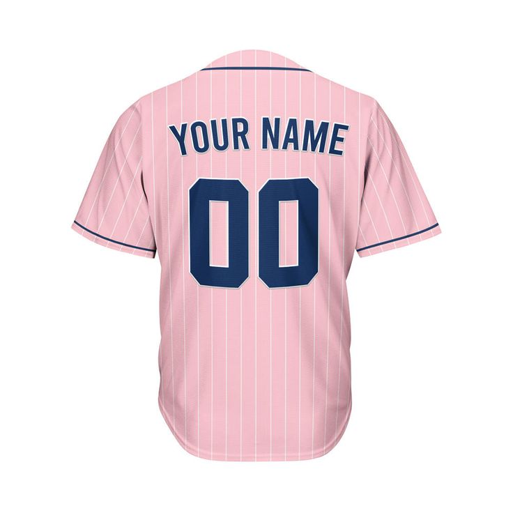 a pink baseball jersey with the number 00 on it's chest and an embroidered name