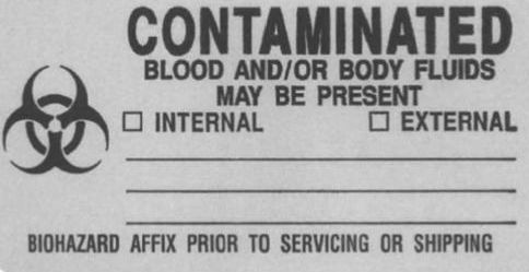 the label shows that blood and body fluids may be present in an external package or shipping box