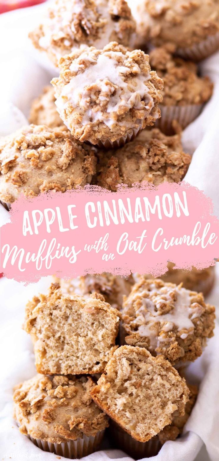 apple cinnamon muffins with oat crumble on top and the title overlay reads, apple cinnamon muffins with oat crumble