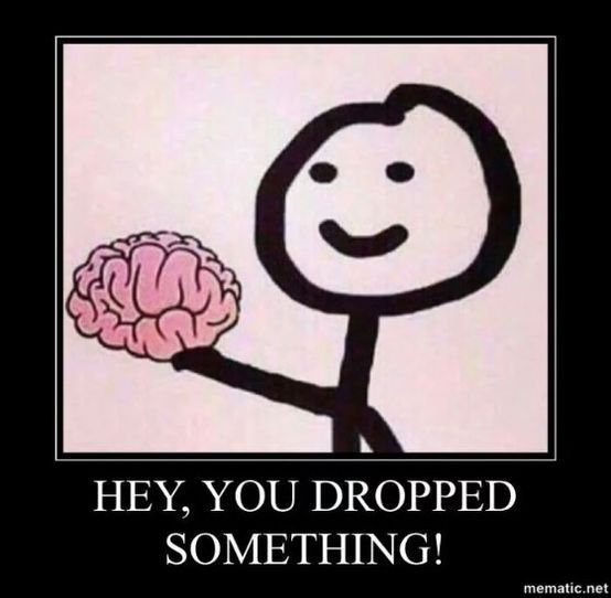 an image of a cartoon character with a brain on it's chest and the caption hey, you dropped something