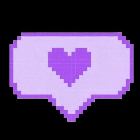 an image of a pixel heart in the shape of a speech bubble on a black background