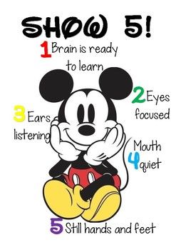 a cartoon mickey mouse with the words shop 5 on it's face and instructions to learn