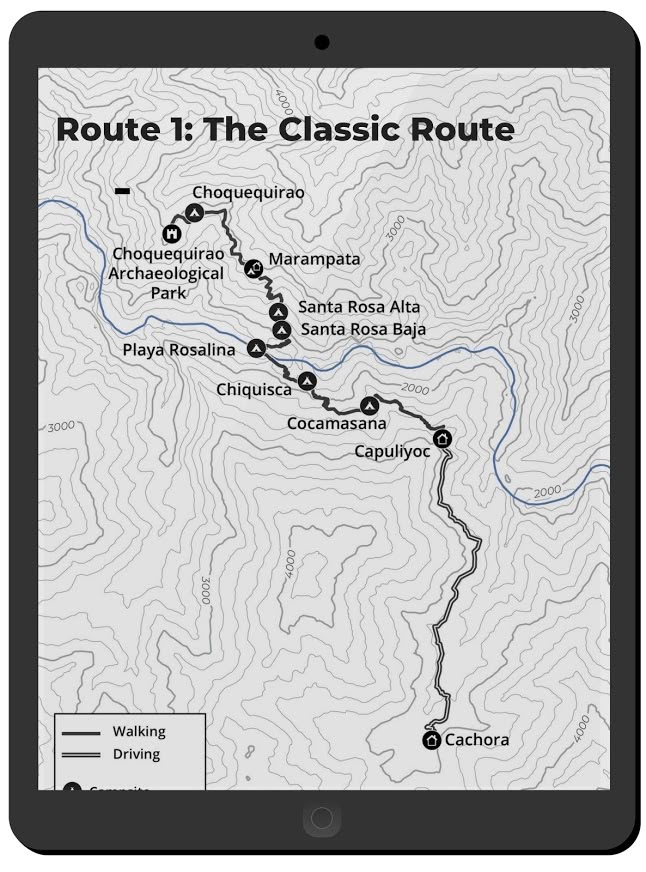 the route map for the classic route is displayed on an ipad screen, with text below it