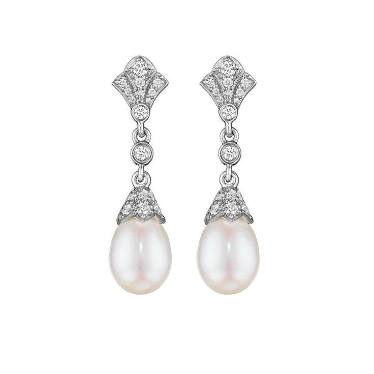 Penny Preville Pearl and Diamond Deco Drop Earrings Art Deco Pearl Earrings, Luxury Pearl Jewelry, Wedding Earrings Diamond, Diamond Pearl Earrings, Earrings Pearl Drop, Expensive Jewelry Luxury, White Pearl Earring, Diamond Collection, Luxury Earrings