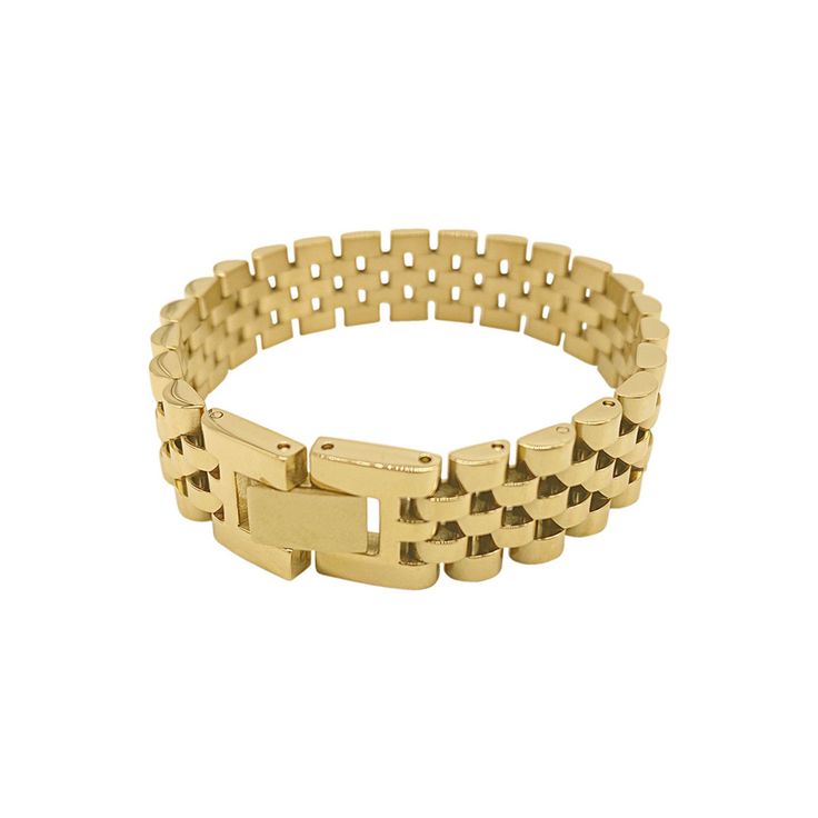 Finish off your ensemble with a touch of elegance in this 14k gold plated Adornia watch band bracelet. Finish off your ensemble with a touch of elegance in this 14k gold plated Adornia watch band bracelet.  Length: 7 in. Nickel free Metal: stainless steel Plating: 14k gold Finish: polished Packaging: pouch Size: One Size. Gender: unisex. Age Group: adult. Modern Gold Cuban Link Jubilee Bracelet, Adjustable Yellow Gold Cuban Link Bracelet, Classic Gold Cuff Bracelet With Oyster Detail, Elegant Gold Band Bracelet, Adjustable Gold Cuban Link Bracelet Tarnish Resistant, Adjustable Gold Cuban Link Bracelet, Tarnish Resistant, Gold Adjustable Tarnish-resistant Cuban Link Bracelet, Adjustable Gold Cuban Link Metal Bracelet, Gold Cuban Link Bracelet With Metal Strap