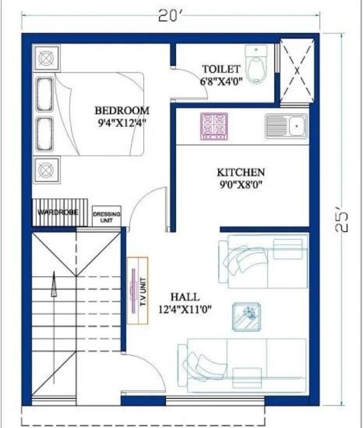 a blueprinted floor plan for a small house