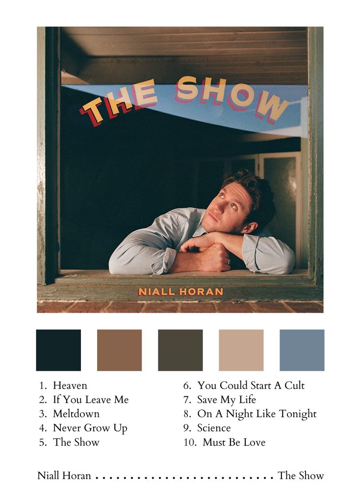 an advertisement for nail horan's the show with a man leaning on his head