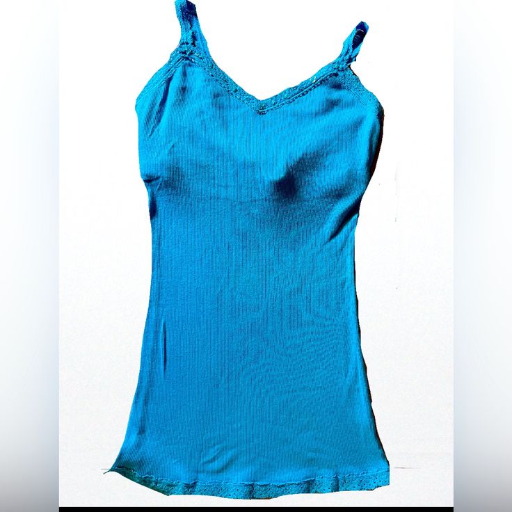 Aeropostale Lace Trim Adjustable Straps Shelf Bra Pretty Blue Size S/P New No Defects Blue Stretch Camisole With Built-in Bra, Blue V-neck Seamless Camisole, Blue Seamless V-neck Camisole, Casual Blue Camisole For Beach, Blue Seamless Camisole For Spring, Blue Seamless Cotton Camisole, Trendy Blue Camisole For The Beach, Blue Cotton Seamless Camisole, Casual Blue Camisole Tank Top