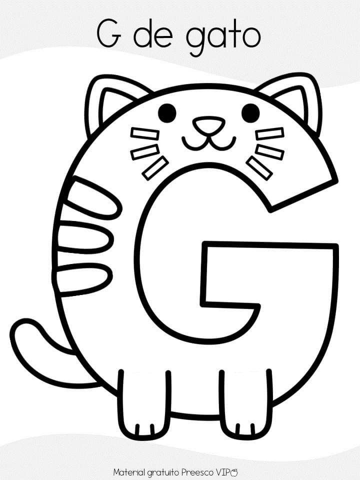 the letter g is for cat coloring page with an image of a cat on it