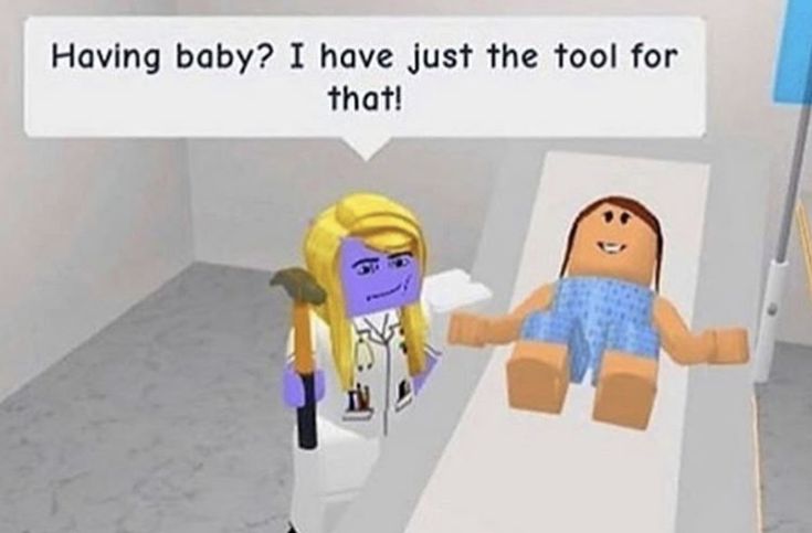 two cartoon characters talking to each other in a room with an empty bed and the caption having baby? i have just the tool for that