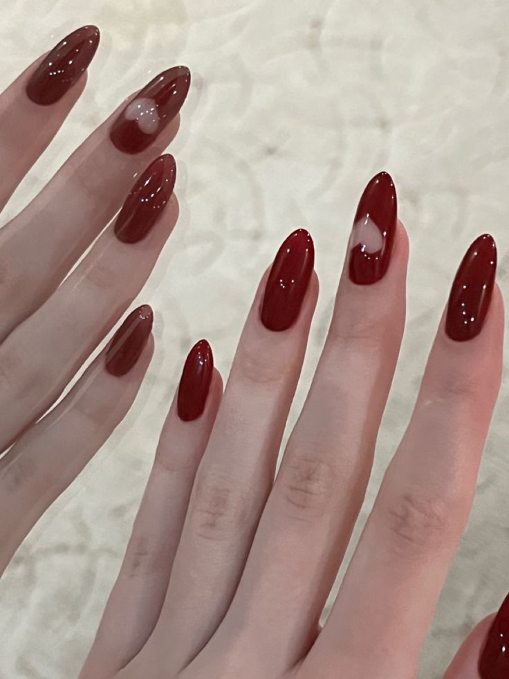 Dark Cherry Red Nails Acrylic Design, Nails Color Vino, Dark Red Manicure, Manicure Acrylic Nails, Wine Red Nails, Quick Nails, Wine Nails, Nails Gel Nails, Asian Nails