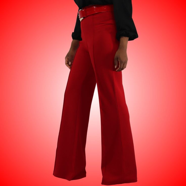 Introducing our "Nubia" Women's Pants in Red with Matching Belt—a bold and stylish choice for the modern woman. These pants come in a vibrant red color that exudes confidence and flair. The center seam in the front of each leg adds a trendy and elongating effect. The gold belt buckle complements the hues', providing a chic and coordinated look. With a back zip closure, these pants offer a sleek and flattering fit. Step into the spotlight with these eye-catching pants in red, perfect for making a Womens Red Dress Pants, Red Dress Pants, Gold Belt Buckle, Gold Belt, Gold Belts, Pants Large, Look Chic, Vibrant Red, Belt Buckle