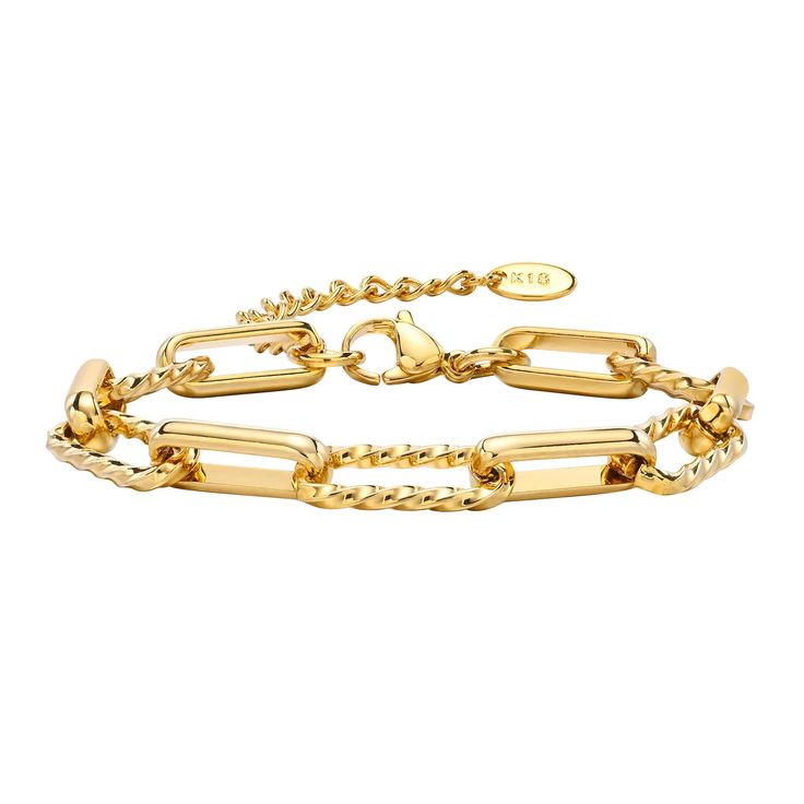 Elevate your style with our 18K Gold Plated Stainless Steel Adjustable Chain Bracelet. Crafted from high-quality materials, this sophisticated piece is not only durable but also adjustable for the perfect fit. Let the luxurious gold plating and sleek design add a touch of elegance to any outfit. Composition: Metallic Alloy Metals Type: Stainless Steel Bracelets Type: Chain & Link Bracelets Chain Type: Link Chain Item Type: Bracelets Clasp Type: Lobster-claw-clasps Compatibility: All Compatible Unique: Women Paperclip Chain Bracelet Color: Gold Stainless steel metal: Not allergic, lead free, nickel free Stainless Steel Bracelet Men, Mens Stainless Steel Rings, Watches Women Leather, Bracelet Watches Women, Mens Leather Bracelet, Trombone, Layered Jewelry, Leather Wrap Bracelet, Stainless Steel Necklace