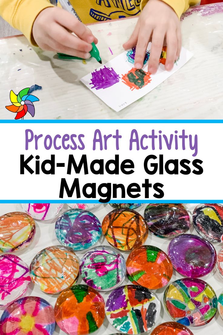 a kid is making glass magnets with the words process art activity