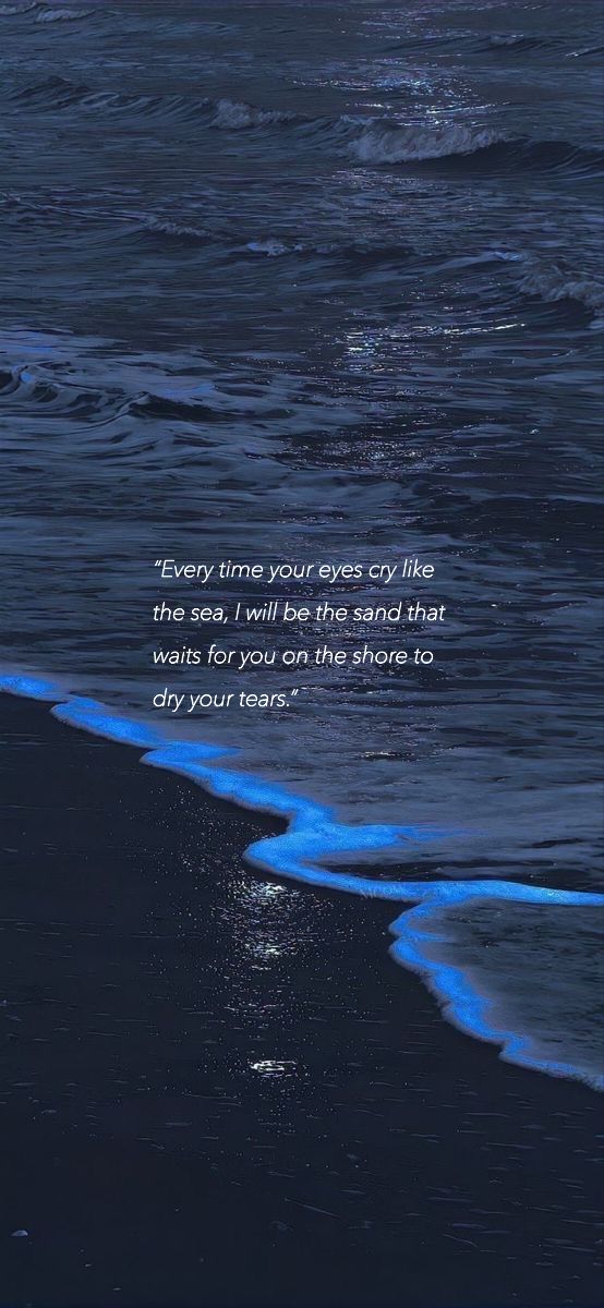 Sea of stars Ocean Aesthetic With Quotes, Ocean With Quotes, Sea Healing Quotes, Stars And Sea Aesthetic, Ocean At Night Aesthetic Wallpaper, Wallpaper Writing Words, Wallpaper With Quotes Feelings, Sea Quote Wallpaper, Sea Words Quotes