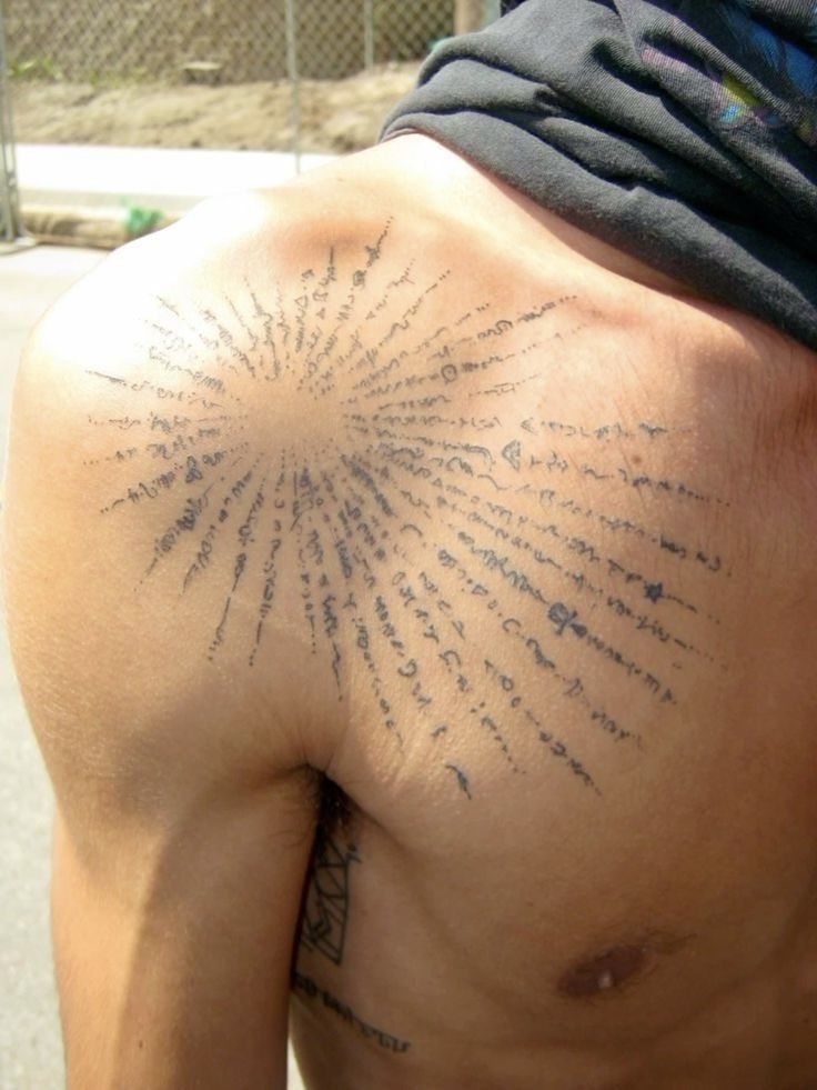 the back of a man with tattoos on his body