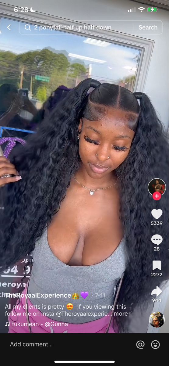 Sew In With 2 Ponytails, Sew In Two Ponytail Hairstyles, 2 Ponytails Half Up Half Down Black Women, Half Up Half Down Quick Weave 2 Ponytails, Cute Ponytails With Weave, Two Ponytails With Weave Half Down, Two Ponytails Half Up Half Down Quick Weave, Half Up Half Down Quick Weave Two Ponytails, Sew In With Two Ponytails