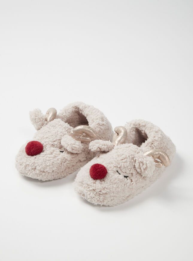 Reindeer Slippers, Reindeer Face, Brown Christmas, Soft Teddy, Baby Pigs, Christmas Stocking Fillers, Kids Slippers, Christmas Nightwear, Slippers For Girls