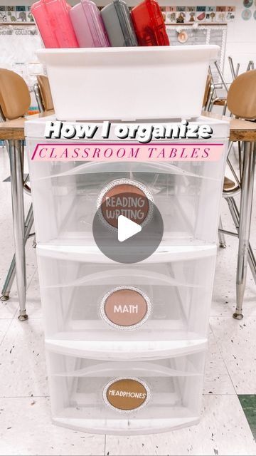 a classroom table with several different types of books on it