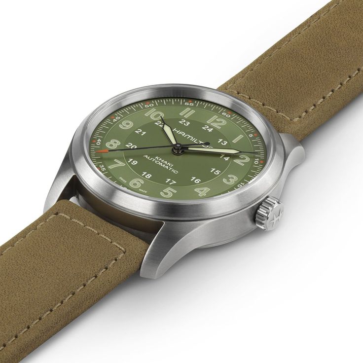 A century-long pedigree in military timepieces combined with lightweight materials make the Khaki Field Titanium Automatic the ultimate all-purpose watch for modern heroes. Truly fit for life in the field, the 38mm case size accentuates comfort and adaptability with a historically authentic design. WATCH Reference : H70205860Caliber : H-10Collection : Khaki FieldMovement : AutomaticCase size : 38mmDial color : GreenCase material : TitaniumCrystal : SapphireLug width : 20mmLining Tanning : Combin Timeless Chronograph Watch For Outdoor With Round Dial, Timeless Outdoor Chronograph Watch With Round Dial, Automatic Watches For Outdoor Activities, Classic Outdoor Chronograph Watch With Subdials, Green Outdoor Watch With Chronometer, Outdoor Watches With Rectangular Dial, Classic Outdoor Watch With Analog Display, Classic Outdoor Chronograph Watch, Green Analog Watch For Everyday Use