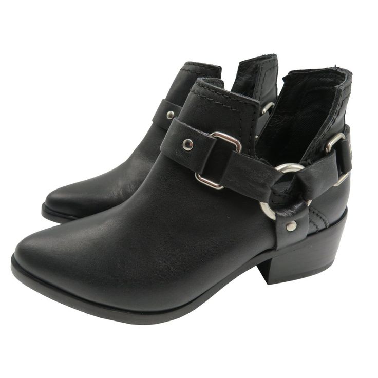 The Lee Bootie From Steven New York Are Finished With Feminine Edge. This Leather Pull-On Pair Features A Metal Ring Harness At The Ankle And A Stacked Block Heel For Extra Attitude. Leather Upper Pull-On Almond Toe Fabric Lining Cushioned Footbed 2¼" Stacked Block Heel Synthetic Sole Brand New Without Box Black Leather Moto Boots With Low Heel, Trendy Leather Booties, Trendy Leather Booties Medium Width, Trendy Leather Booties With Flat Heel, Chic Closed Toe Leather Booties, Leather Low Heel Casual Booties, Chic Leather Closed Toe Booties, Casual Leather Moto Boots With Pointed Toe, Casual Leather Booties With Low Heel