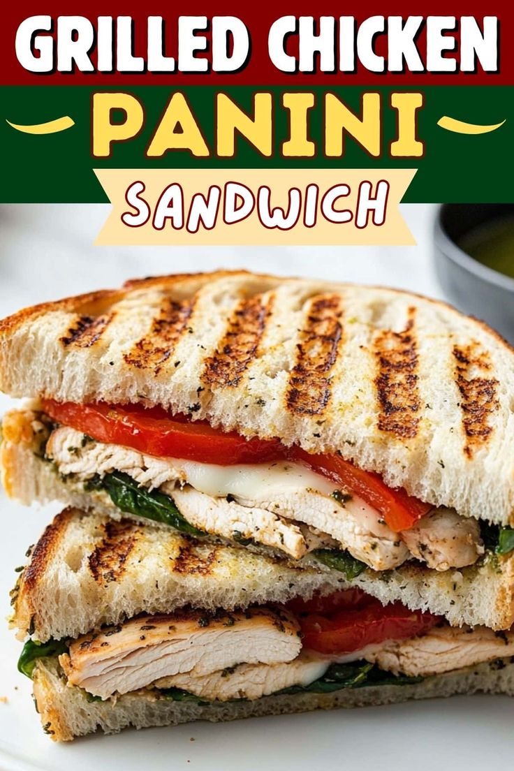 grilled chicken panini sandwich on a white plate