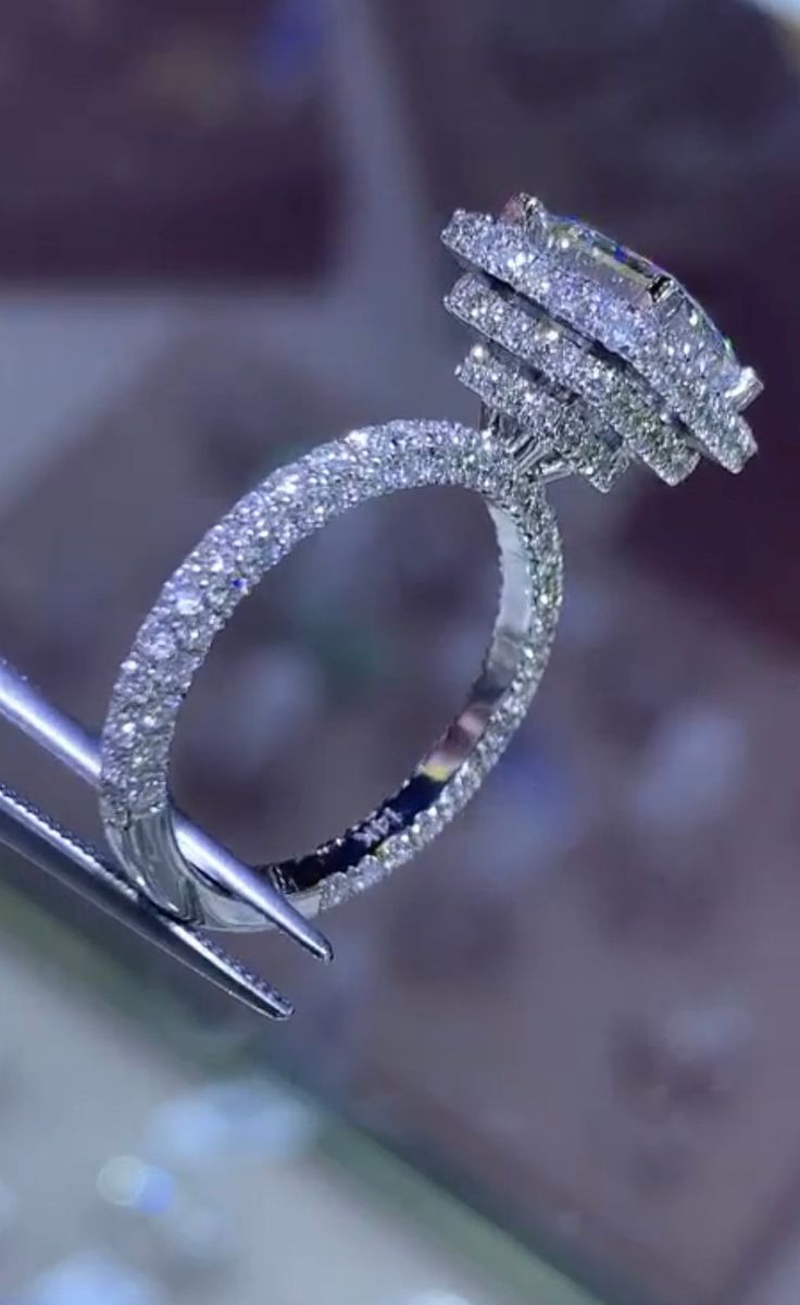 a diamond ring is on display at a jewelery shop