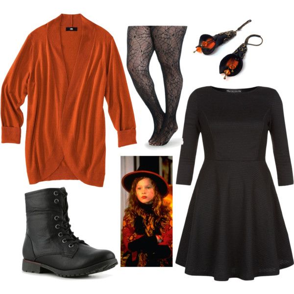 a woman is dressed in black and orange