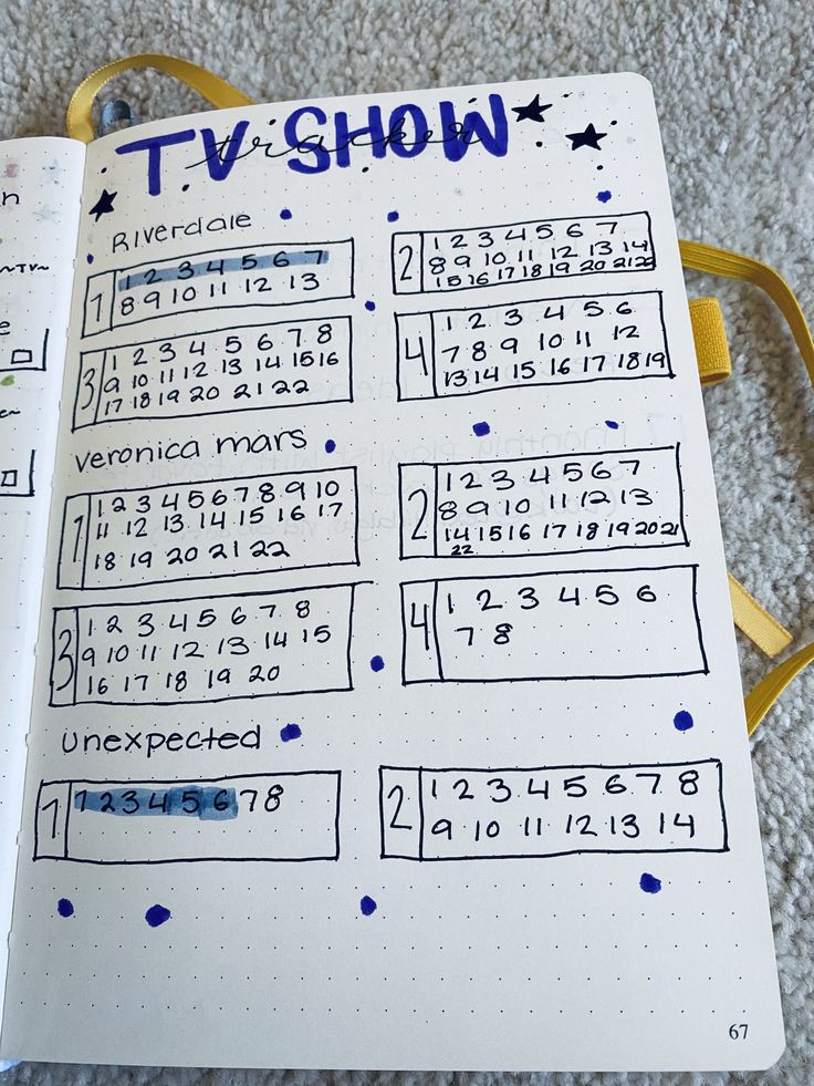 a notebook with the words tv show written on it