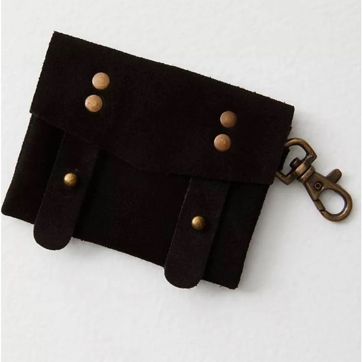 Adorable! Really Nice Suede Card Wallet With Vintage Finished Brass Hardware & Spring Hook-Perfect For The Essentials -Hard To Find Sold Out Style- - I Have Available - All Are New In Factory Packaging - In Black Suede Only- Photos Of Other Color/Print/Finish Are Provided To Show Details Of The Product- Black Rectangular Card Holder With Zipper Pouch, Black Travel Wallet With Coin Pocket, Black Rectangular Card Holder With Zipper, Black Wallet With Cell Phone Pocket For Everyday Use, Black Everyday Bifold Bag, Black Pouch With Coin Pocket For Daily Use, Everyday Pouch Coin Purse With Snap Closure, Black Clutch Pouch With Card Slots, Black Card Holder For Everyday Use