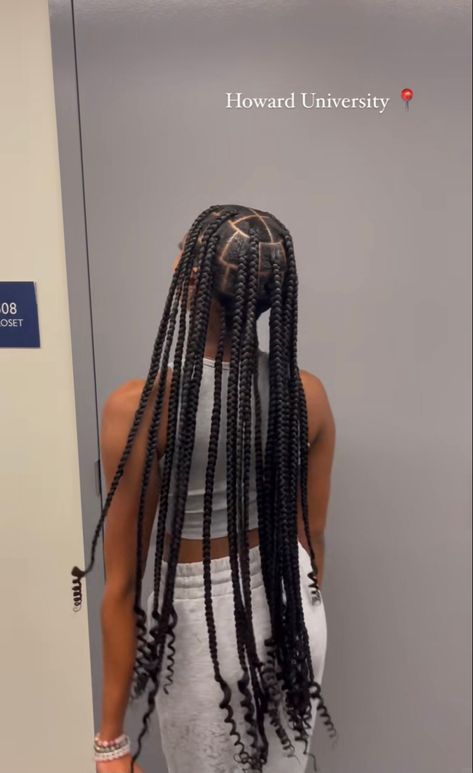 Large Extra Long Knotless Braids, Large Waist Length Knotless Braids, Basic Braids For Black Hair, 8 Knotless Braids, Jumbo Knotless Braids With Curly Ends, 1 Pack Of Braiding Hair Hairstyles, Medium Large Braids, Large Long Knotless Braids, Large Knotless Box Braids With Curls