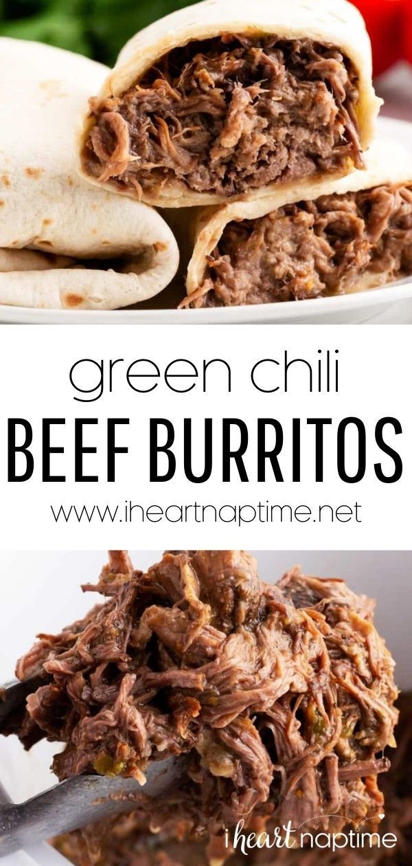 green chili beef burritos on a white plate