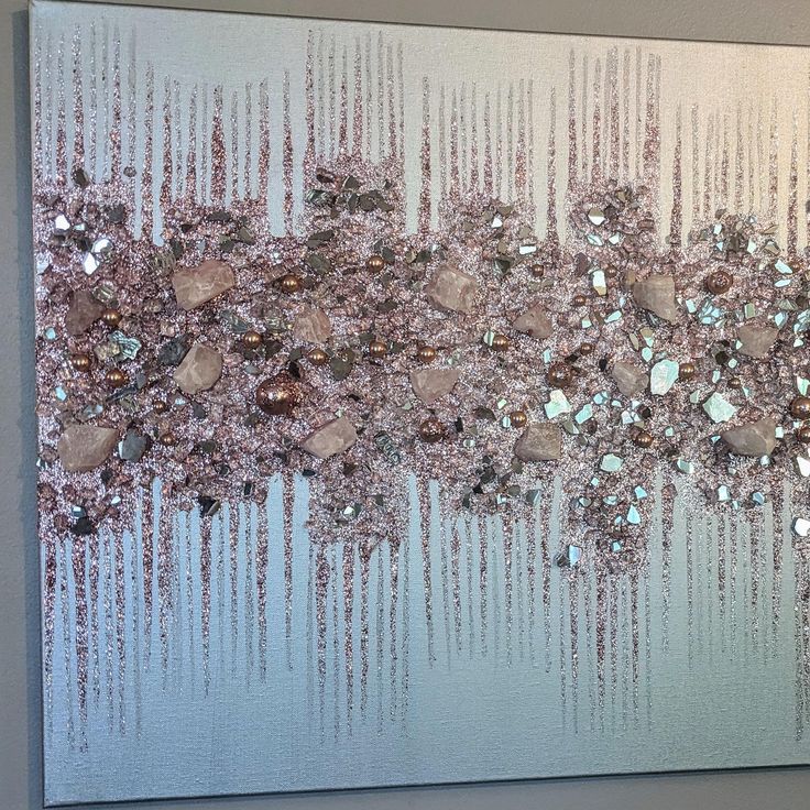 an abstract painting with pink and silver colors