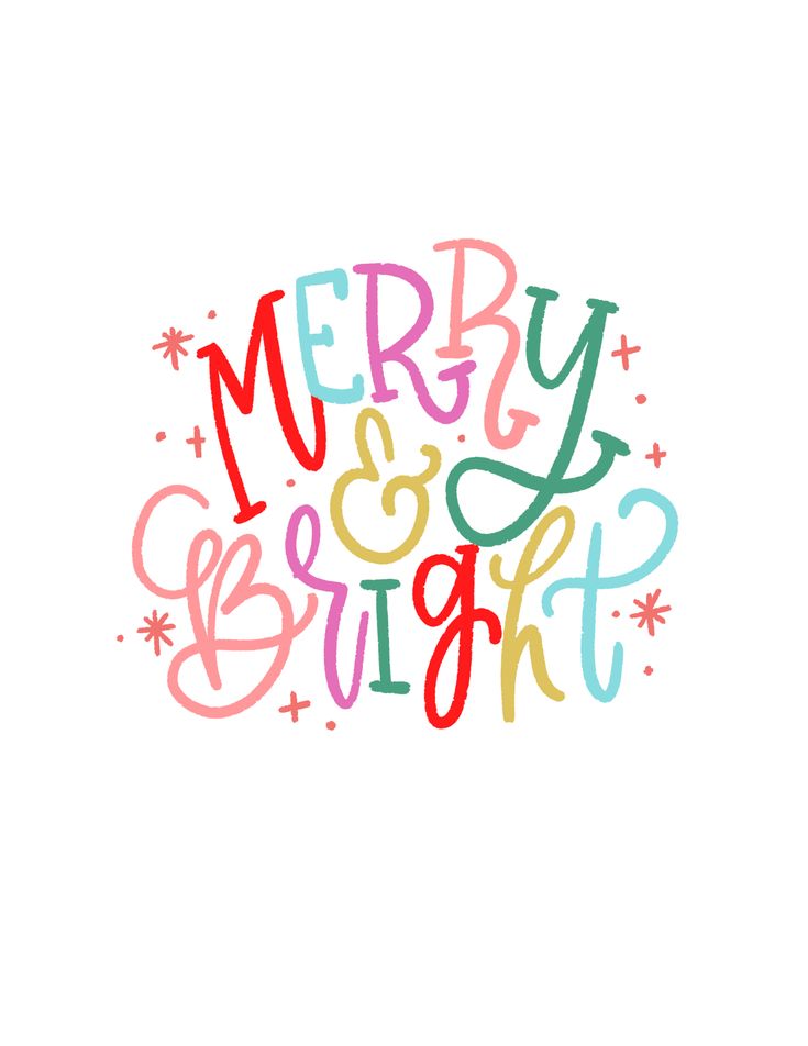 the words merry and bright written in different colors