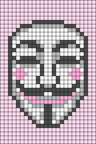 a pixellated image of a face with pink eyes