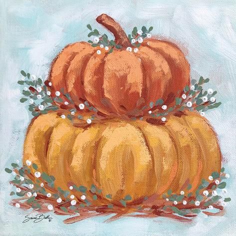 an acrylic painting of two pumpkins on top of each other