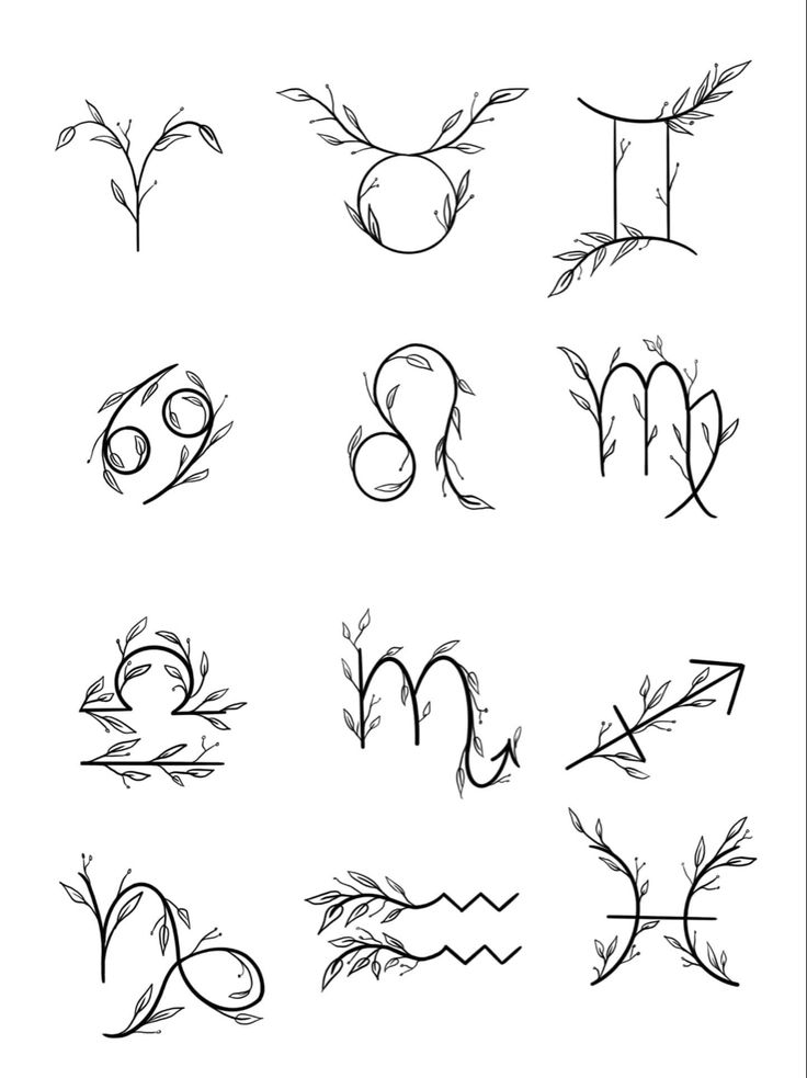 the letters and numbers that are drawn in ink with leaves on them, including one for each letter