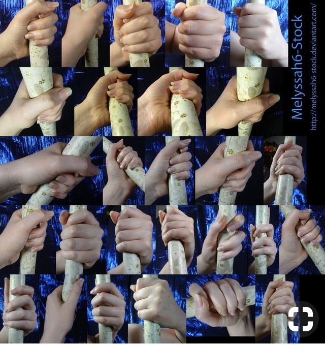 several pictures of hands holding something in each hand and pointing it at the other side