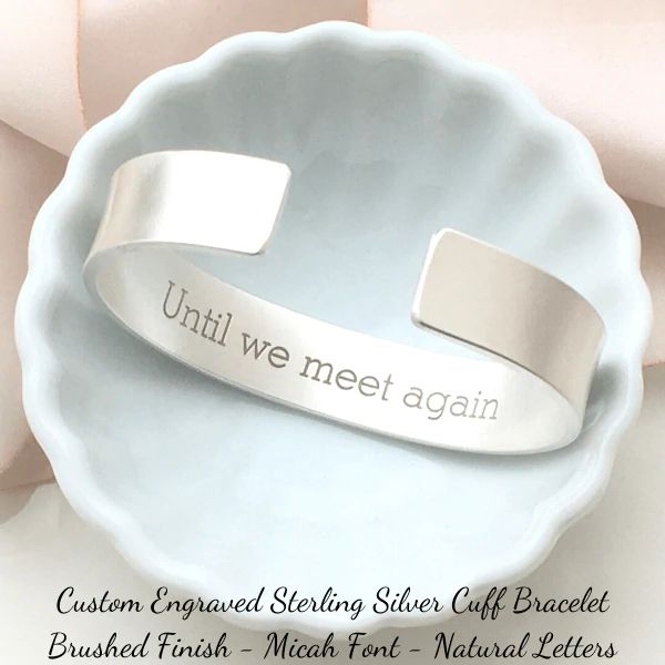 Personalize this handcrafted .925 solid sterling silver custom engraved cuff bracelet with your favorite quote, scripture verse, or encouraging message for a one-of-a-kind, keepsake. Whether given as a gift or created to serve as a "note to self", your heartfelt inscription is sure to bring a smile. Ignite your creativ Adjustable Silver Cuff Bracelet For Promise, Adjustable Sterling Silver Bracelet For Anniversary, Silver Hand Stamped Cuff Bracelet As A Gift, Inspirational Engraved Text Bracelets For Gifts, Silver Cuff Bracelet Hand Stamped Gift, Engraved Silver Name Bracelet For Promise, Silver Engraved Name Bracelet For Promise, Meaningful Stamped Jewelry For Promise, Silver Name Bracelet Engraved For Promise