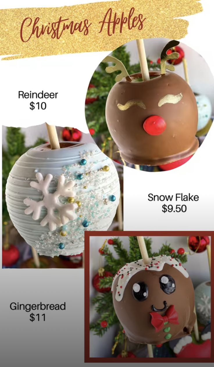 an advertisement for christmas apples with pictures of the same item and price tag on it