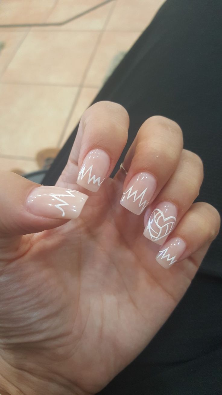 #volleyball #heartbeat Nails Volleyball Design, Netball Nail Art, Cute Volleyball Nails Design, Volleyball Nails Acrylic, Volleyball Safe Nails, Cute Volleyball Nails, Short Acrylic Nails For Volleyball, Short Volleyball Nails, Volleyball Nails Short